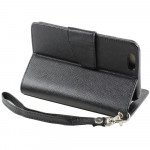 Wholesale iPhone 5S 5 Diary Flip Leather Wallet Case w Stand and Strap (Black Black)